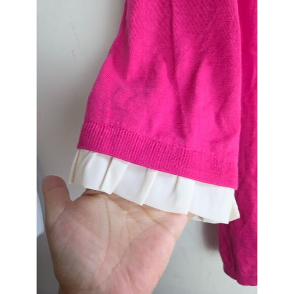 NWOT Talbots Women Pink w/White Ruffe Collar Knit Cotton Sweater size 2X - Picture 3 of 8
